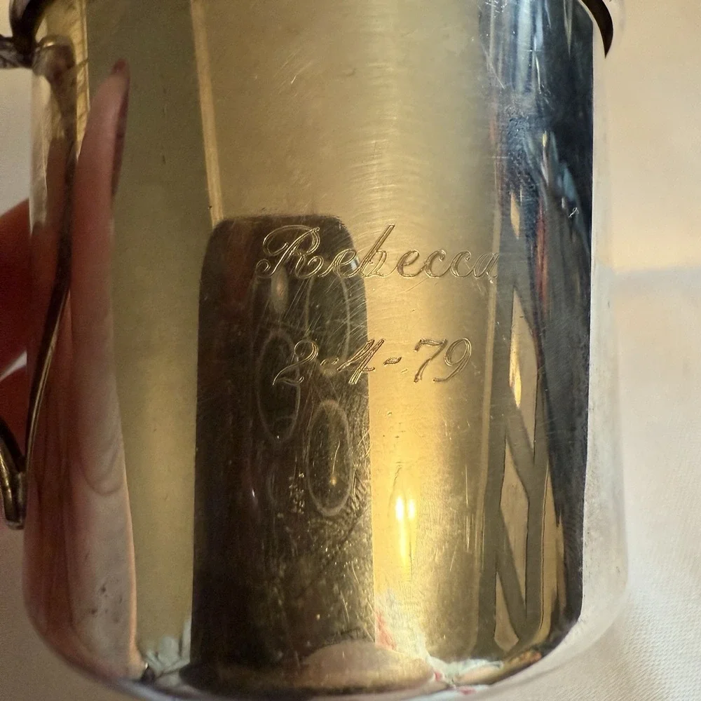 VINTAGE INTERNATIONAL SILVER CO. Baby Cup With Spoon Handle Jessica Monogram